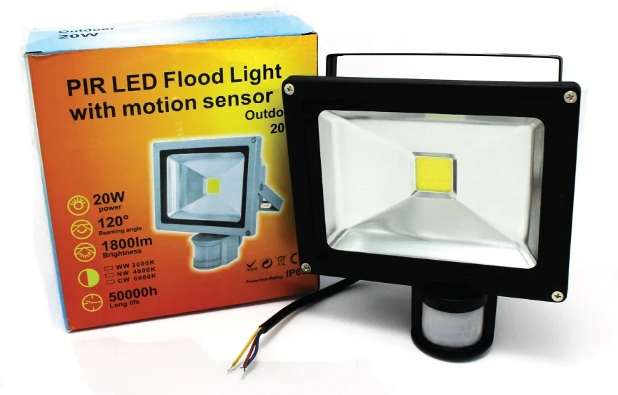 LAMPARA LED WATERPROOF CON SENSOR DE MOVIMIENTO 20W